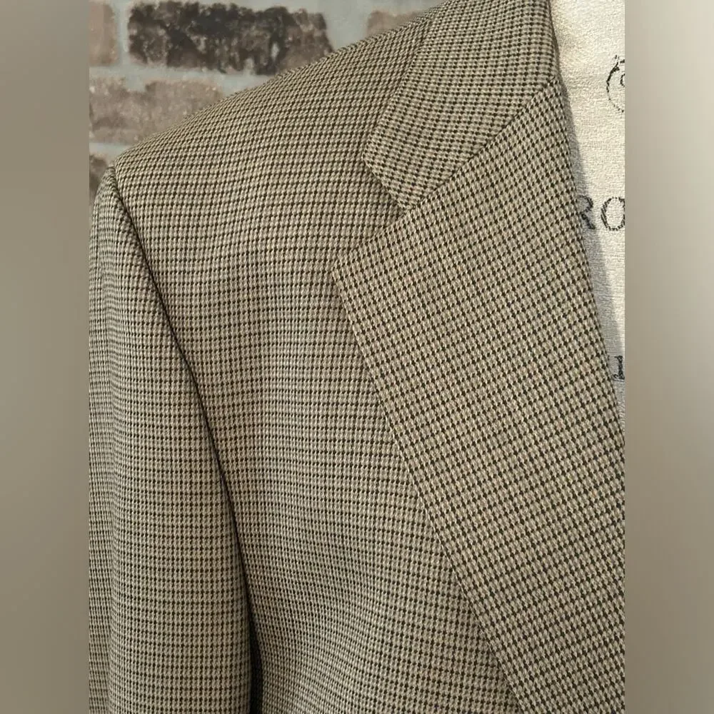 Chaps Ralph Lauren 100% wool sports coat blazer jacket tan plaid checked sz 43R